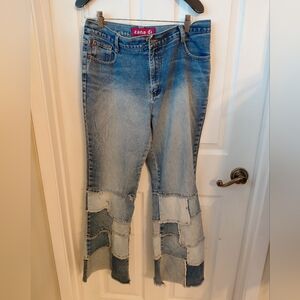 Vintage Zana di Patchwork Light Blue Denim Jeans Flare Y2K Boho Festival Hippie